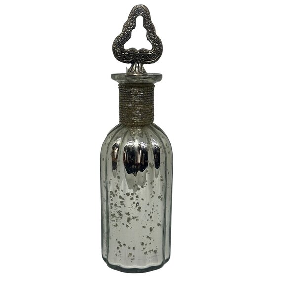 VTG Domain Mercury Glass Decanter Bottle 10" | Ornate Metal Stopper Collectible - Picture 1 of 6